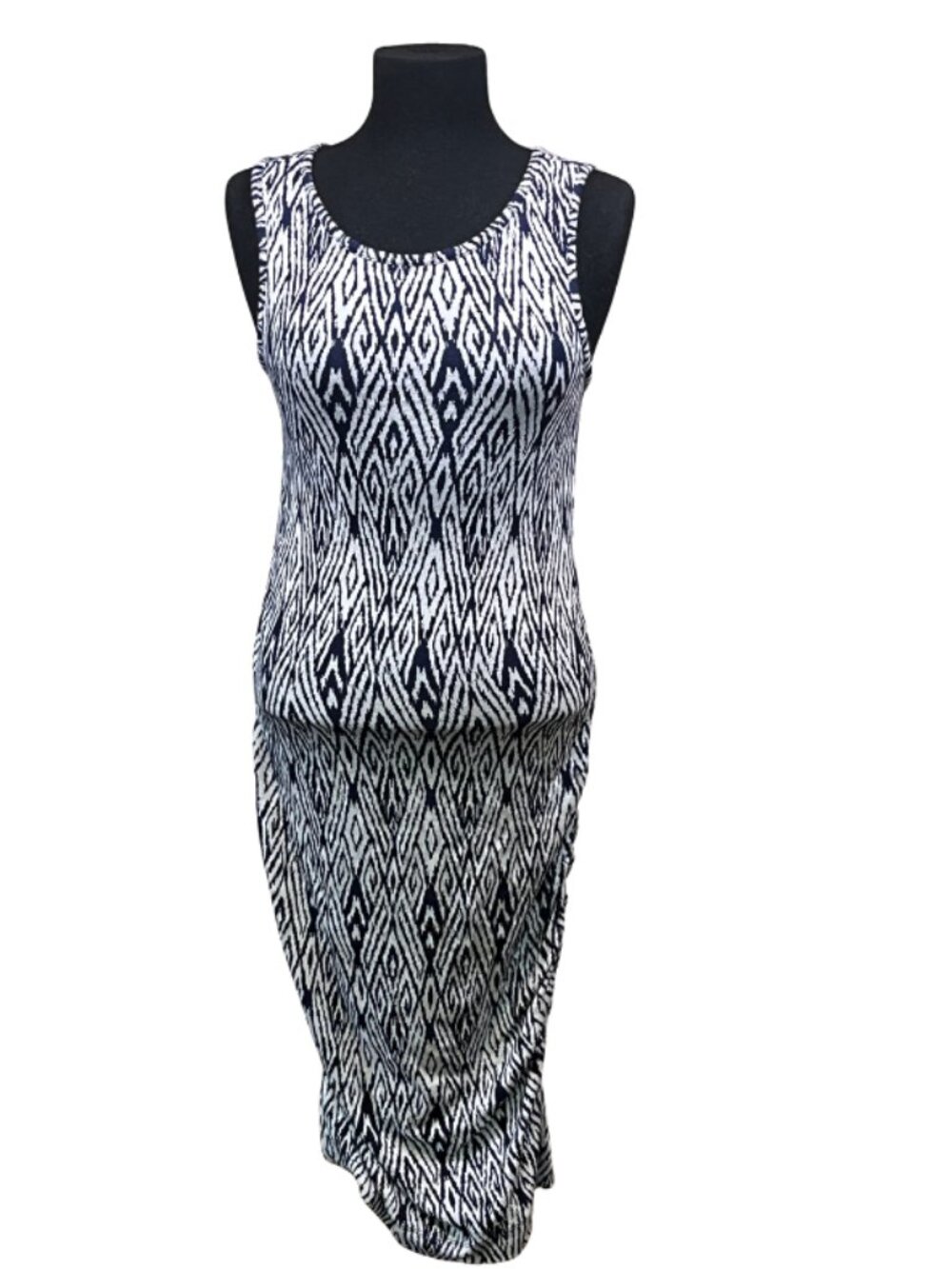 Tart Maternity Black White Ikat Midi Dress XS Ruched